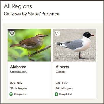 BirdWise's region-based quizzes
