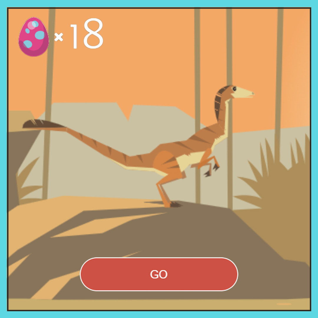 Screenshot of the dinosaur on the Flap to the Future video game on Bird Academy.
