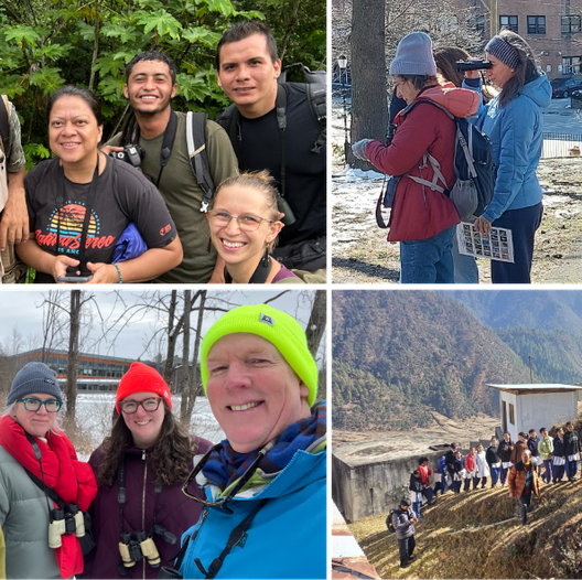 Birders around the world smiling as they count birds for the Great Backyard Bird Count. 